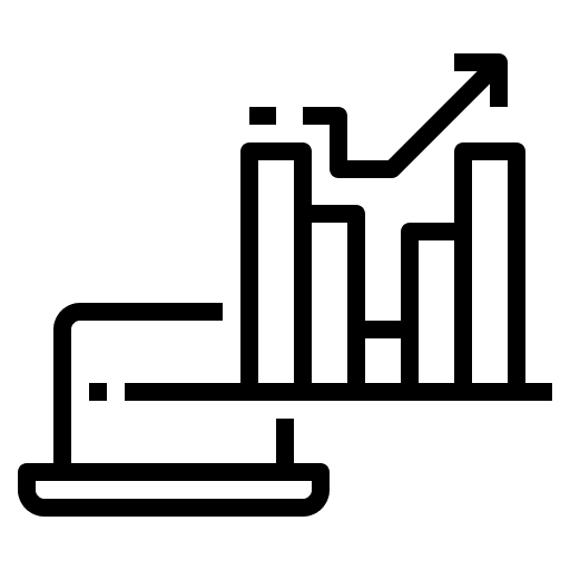 Profit crisis management laptop chart icon