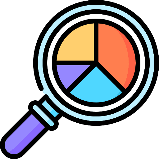 Analysis pie chart zoom graph icon