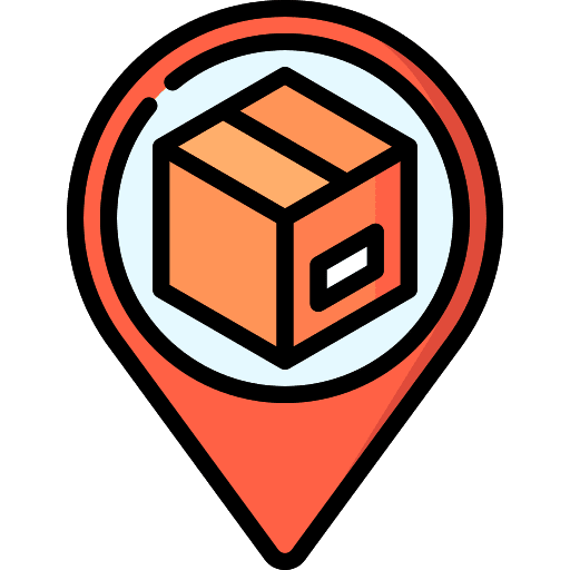 Location tracking maps and location cardboard box icon