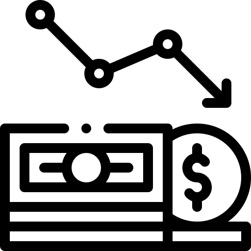 Bankruptcy down dollar chart icon