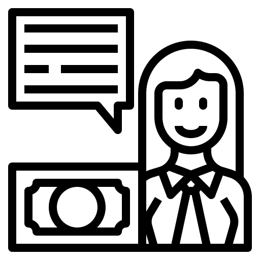 Female business chat box finance icon