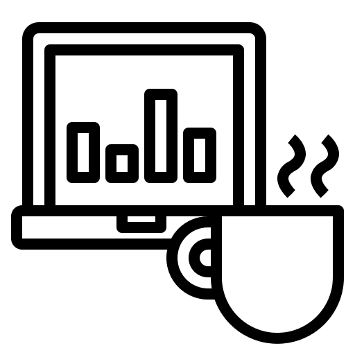 Laptop hot drink business and finance mug icon