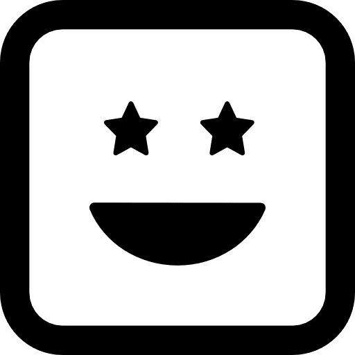 Smiling happy emoticon square face with eyes like stars emoticon shaped interface icon