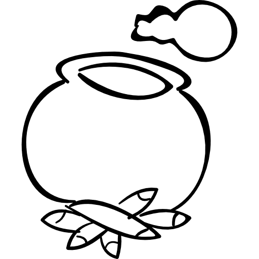 Halloween stew of bones in a witch rounded pot on firewood firewood stew bones icon