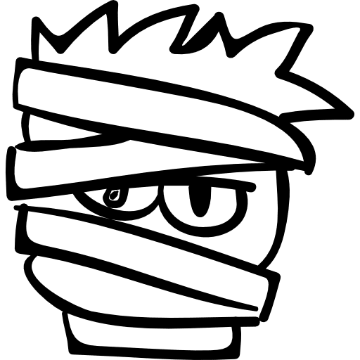 Mummy head with opened eyes for halloween people bandaged mummy icon