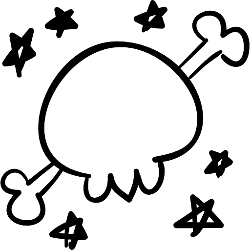 Skull back outline with crossed bone and stars skull stars outlined icon