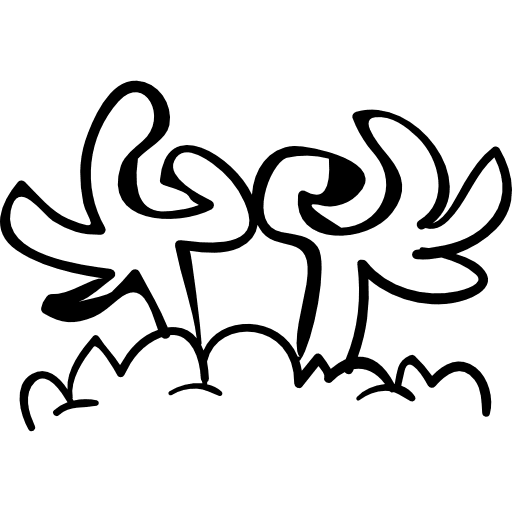 Death hands peeking out of ground on halloween night human outlined hands icon