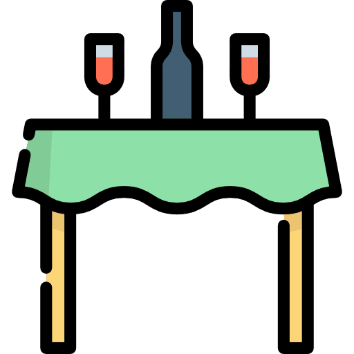 Chairs cups dinner desk icon