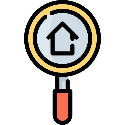 House searching real estate magnifying glass icon