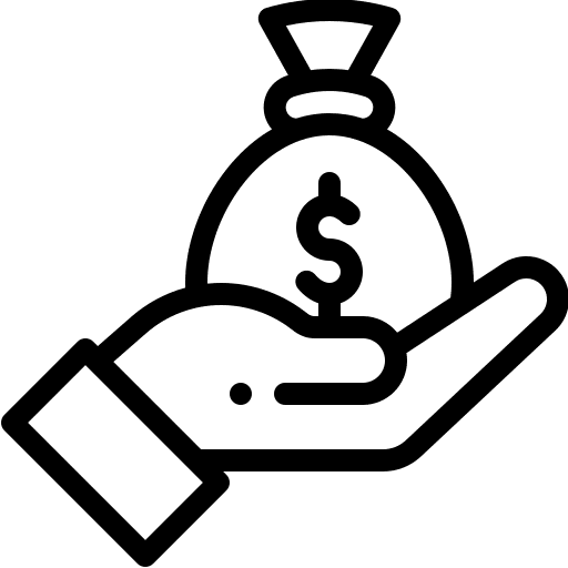 Profit charges hand money bag icon