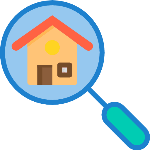 Search buildings loupe construction icon