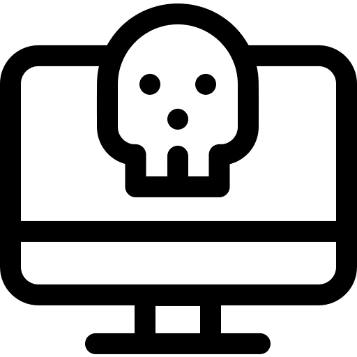 Hacked monitor skull malware icon
