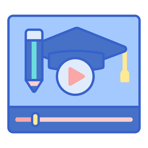 Online education pencil play button mortarboard icon