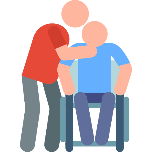 Old accompany caregiver wheelchair icon