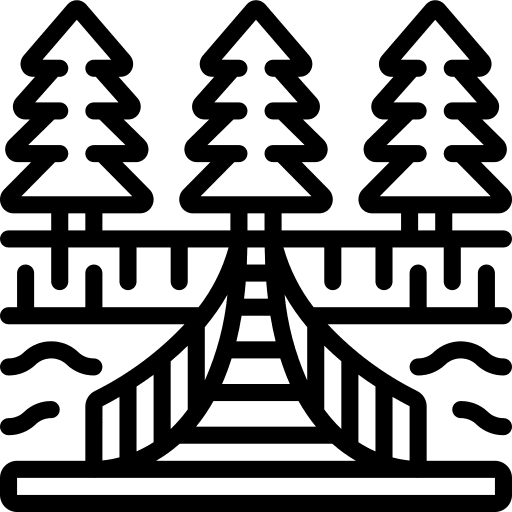 Landscape bridge trees scene icon