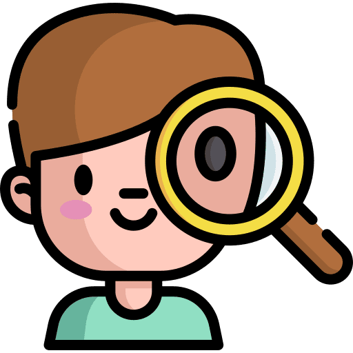 Assessment boy magnifying glass man icon