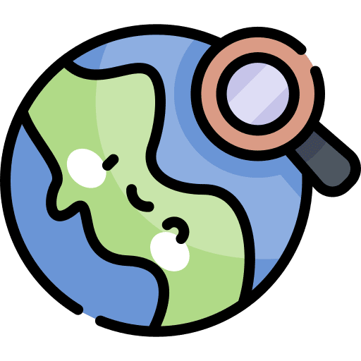 Destination magnifying glass loupe world icon