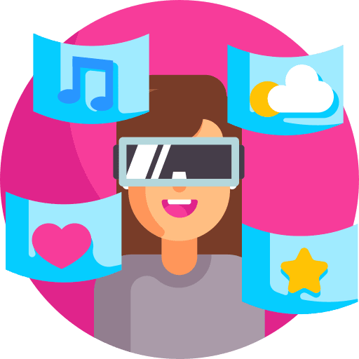 Augmented reality woman multimedia electronics icon