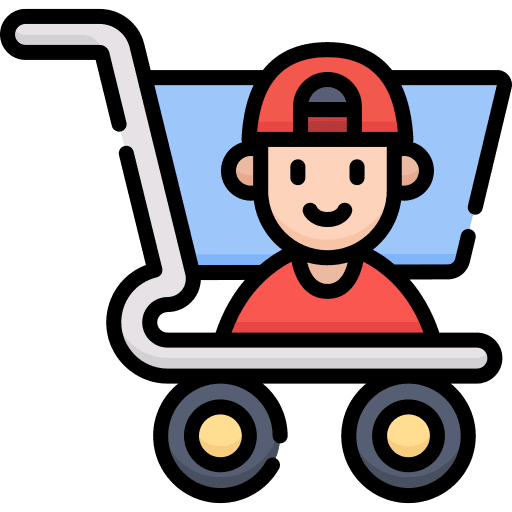 Market research boy shopping cart underage icon