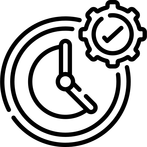 Time management productivity cogwheel check mark icon