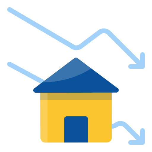 Real estate property down arrow graph icon