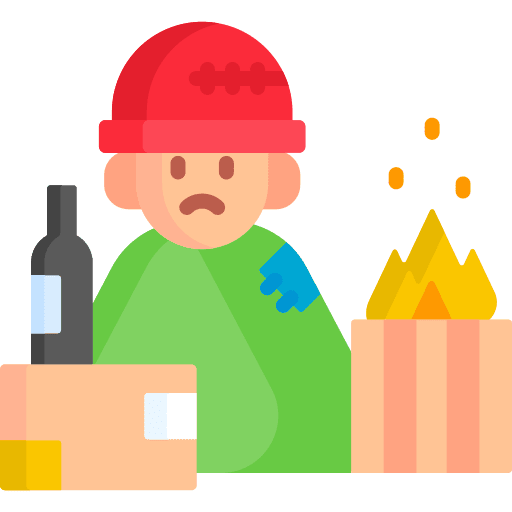 Refugee barrel poverty man icon