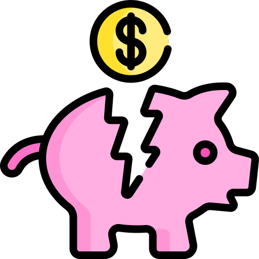 Piggy bank bankruptcy banking broken icon
