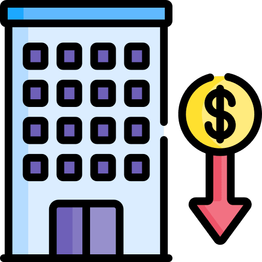 Company down arrow company crisis icon