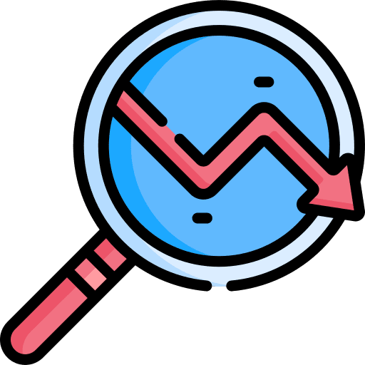 Loss loupe down arrow recession icon