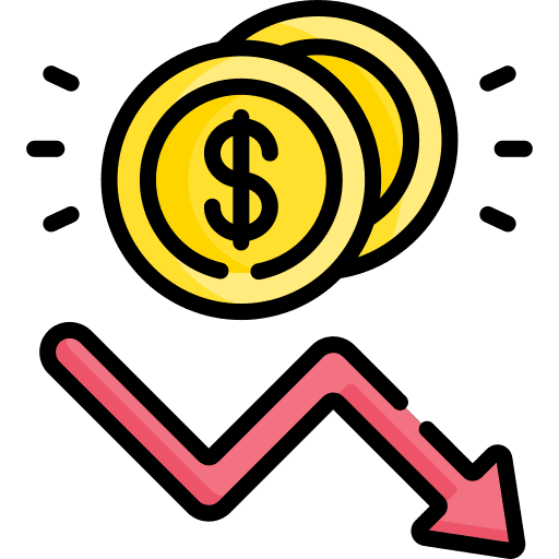 Recession down arrow bankruptcy economy icon
