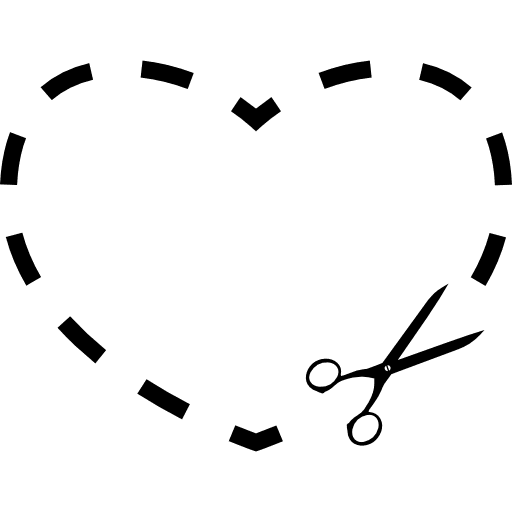 Cutting heart of broken line with small scissors shapes love symbol icon