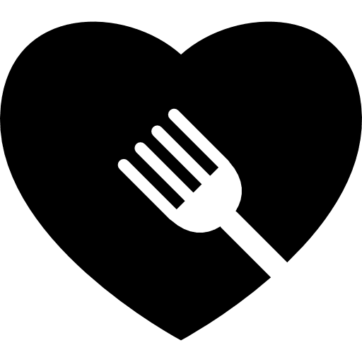 Heart and fork inside foods fork utensil icon