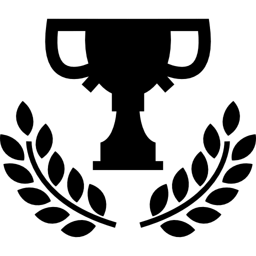 Sports trophy cup with leaves branches shapes award sports icon