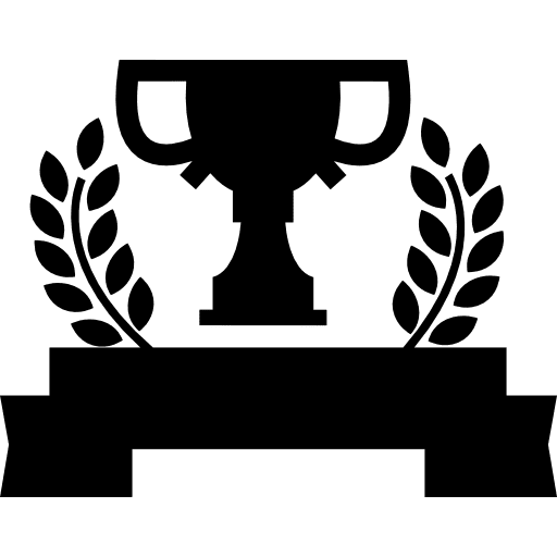 Sports trophy on a banner with olive branches award branches olive icon