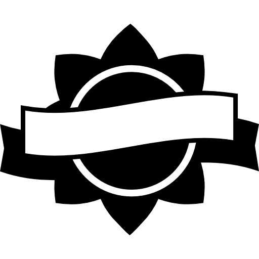 Award label of circular flower shape with a banner symbol shapes label icon