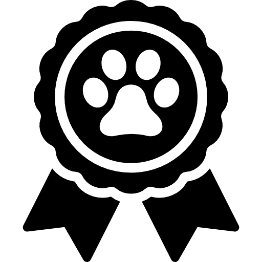 Prize badge with paw print winner cat dog icon