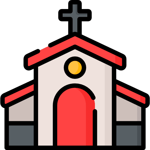 Church architecture and city monument church icon