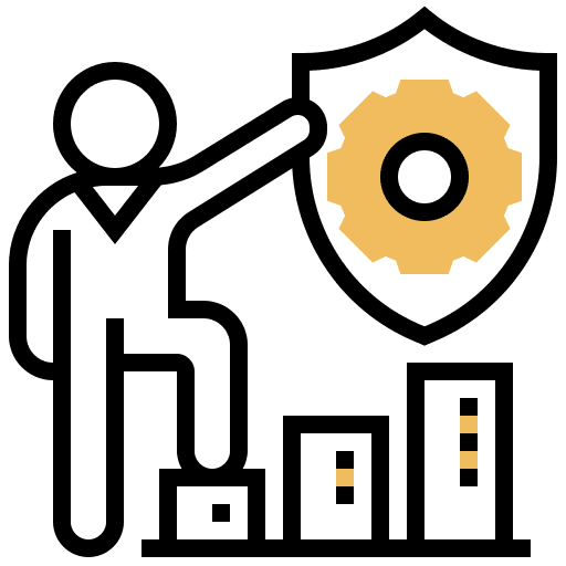 Risks shield gear solution icon