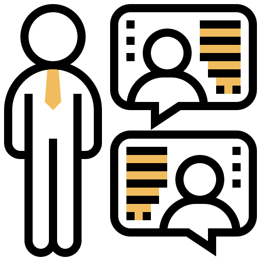 Discuss meeting business and finance conversation icon