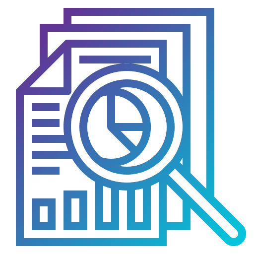 Report analysis line graph magnifying glass icon