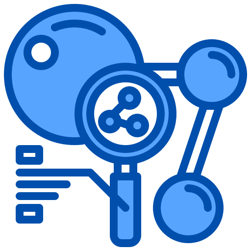Molecule magnifying glass molecule biotechnology icon