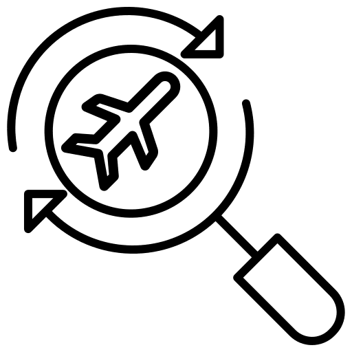 Search flight aircraft magnifying glass icon