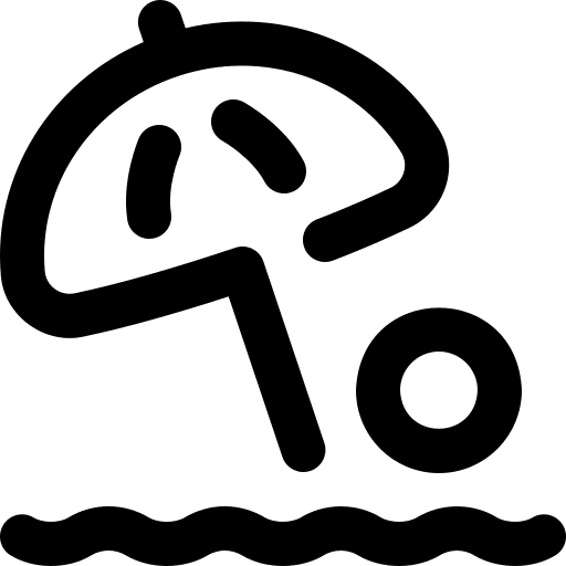 Beach umbrella ball sand sea icon