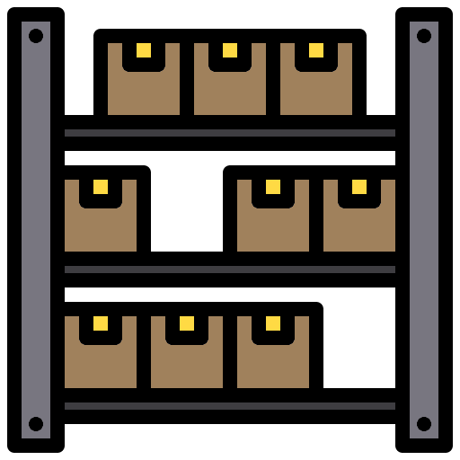 Shelf stock parcel warehouse icon
