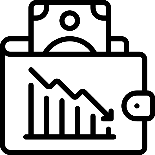 Wallet decrease loss down arrow icon
