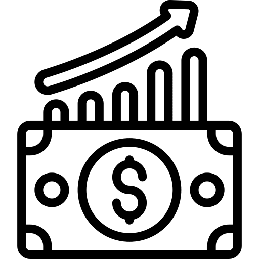 Dollar dollar bar graph upward arrow icon