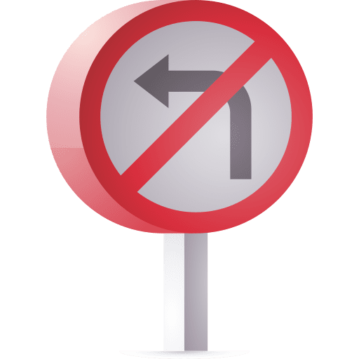 No turn left no turn left warning direction icon