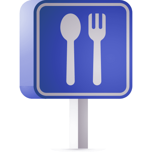 Restaurant road sign nearby regulation icon