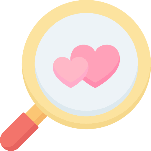 Search dating magnifying glass love icon