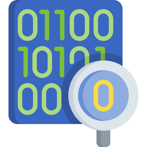 Binary code loupe magnifier magnifying glass icon